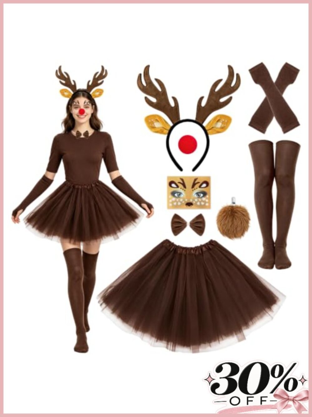 Reindeer Costume Set Women Deer Antler Headband Halloween Party